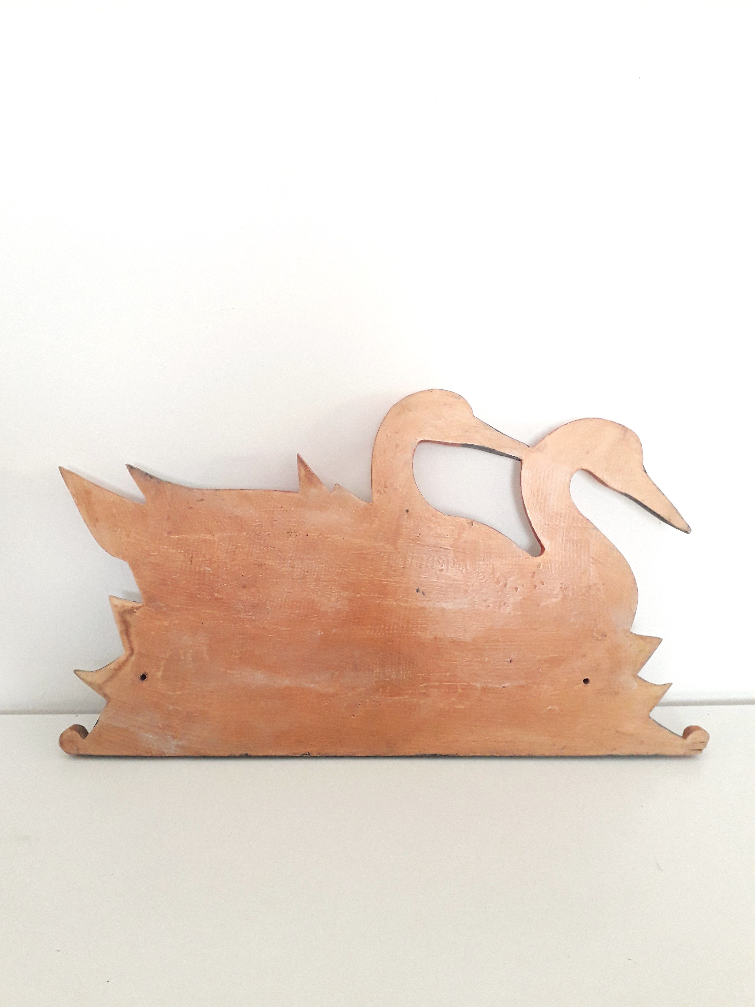 Vintage wall coat rack - Carved wood duck patterns - 1900
