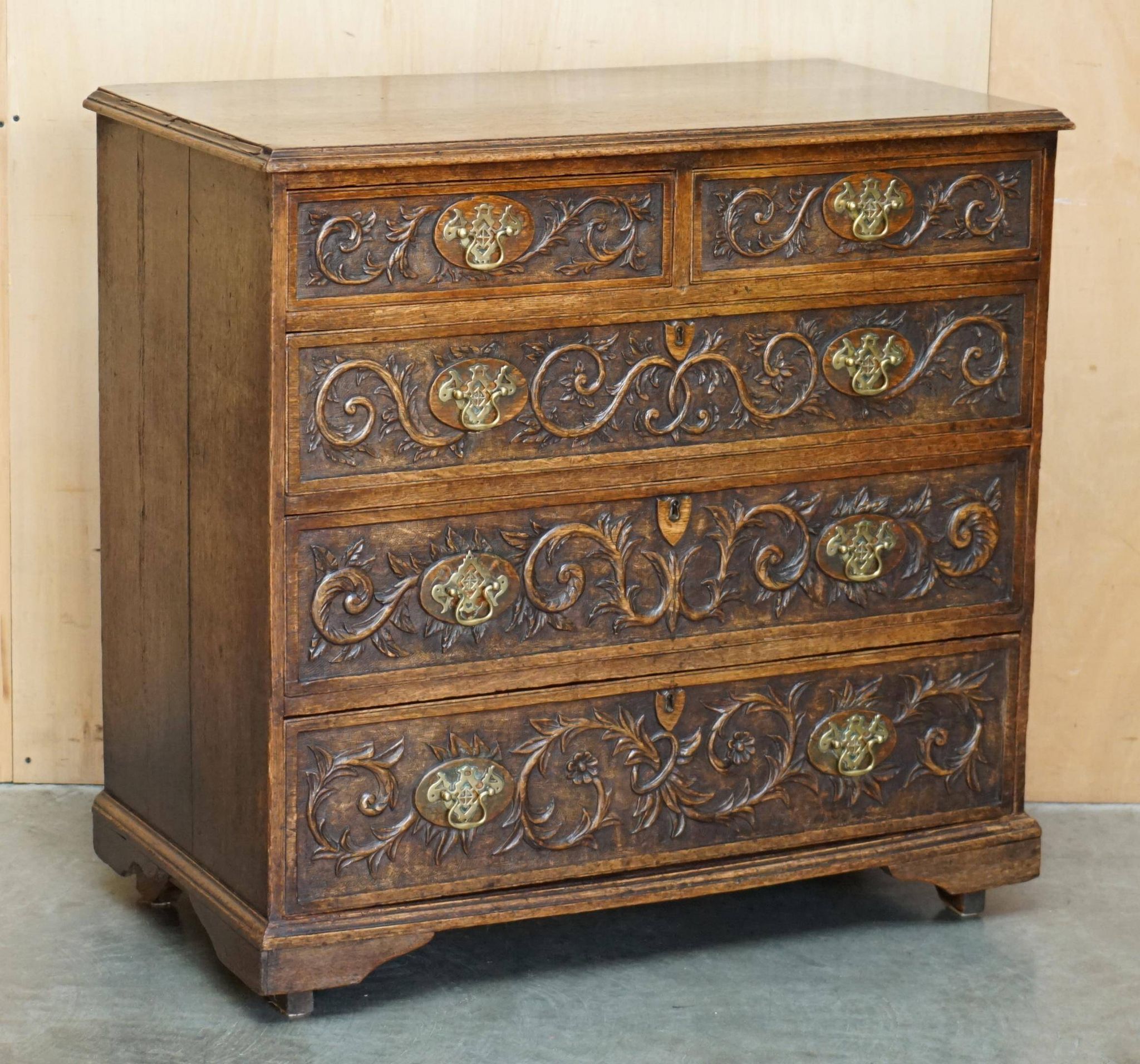 Victorian oak commode finely carved.