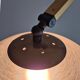 Space age Guzzini arc lamp with travertine base, Italy 1960s
