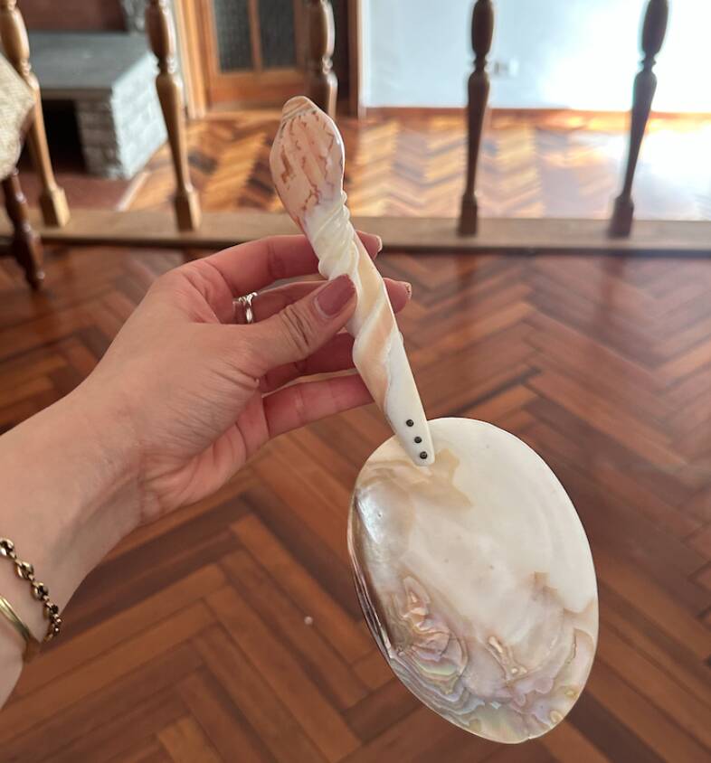 1920 French Antique Mother of Pearl and Shell Large Spoon