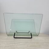 Post modern Fiam Italy curved glass magazine rack , 1980’s