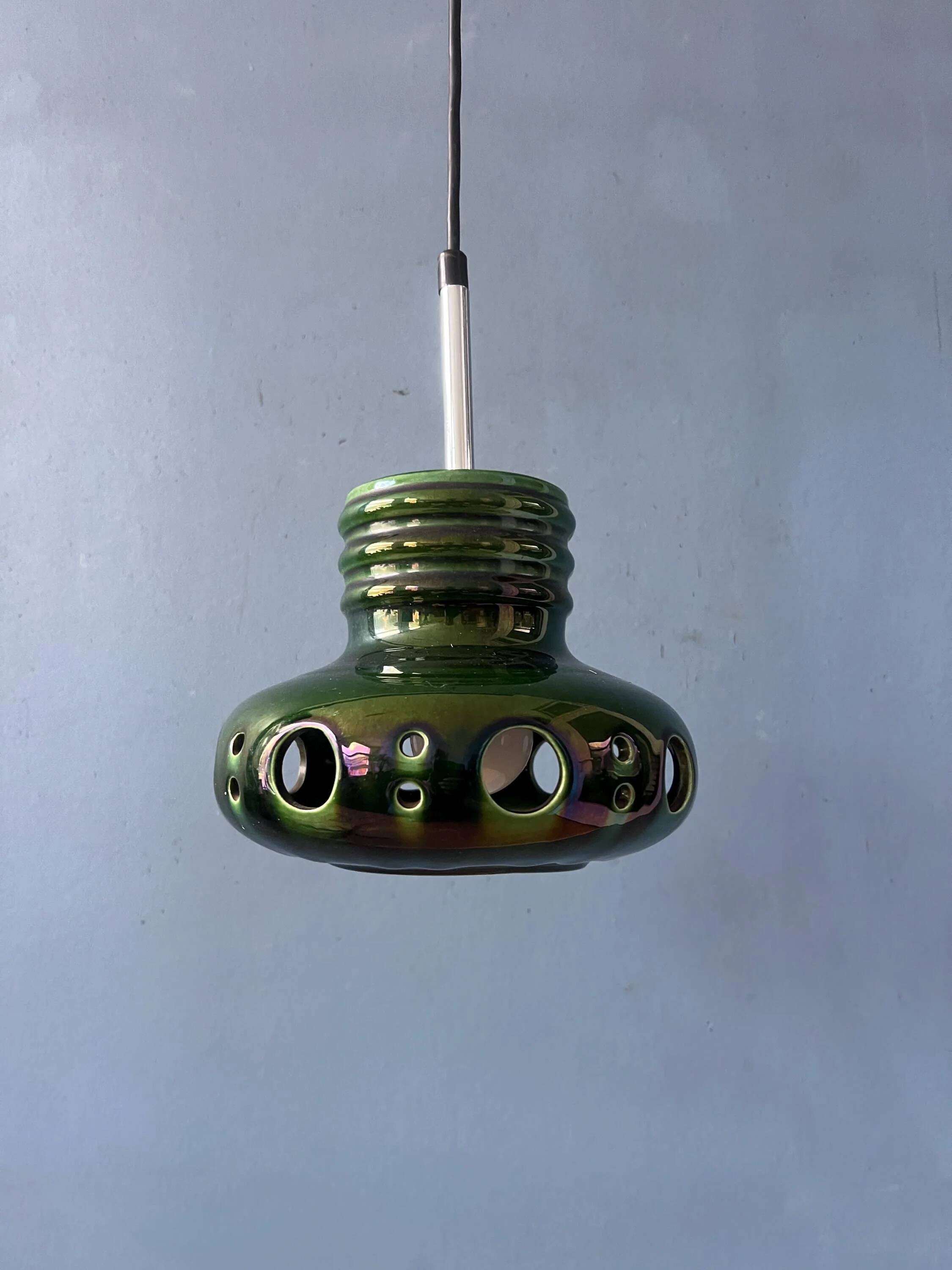 Green ceramic suspension Mid-Century - pendant lamp West Germany