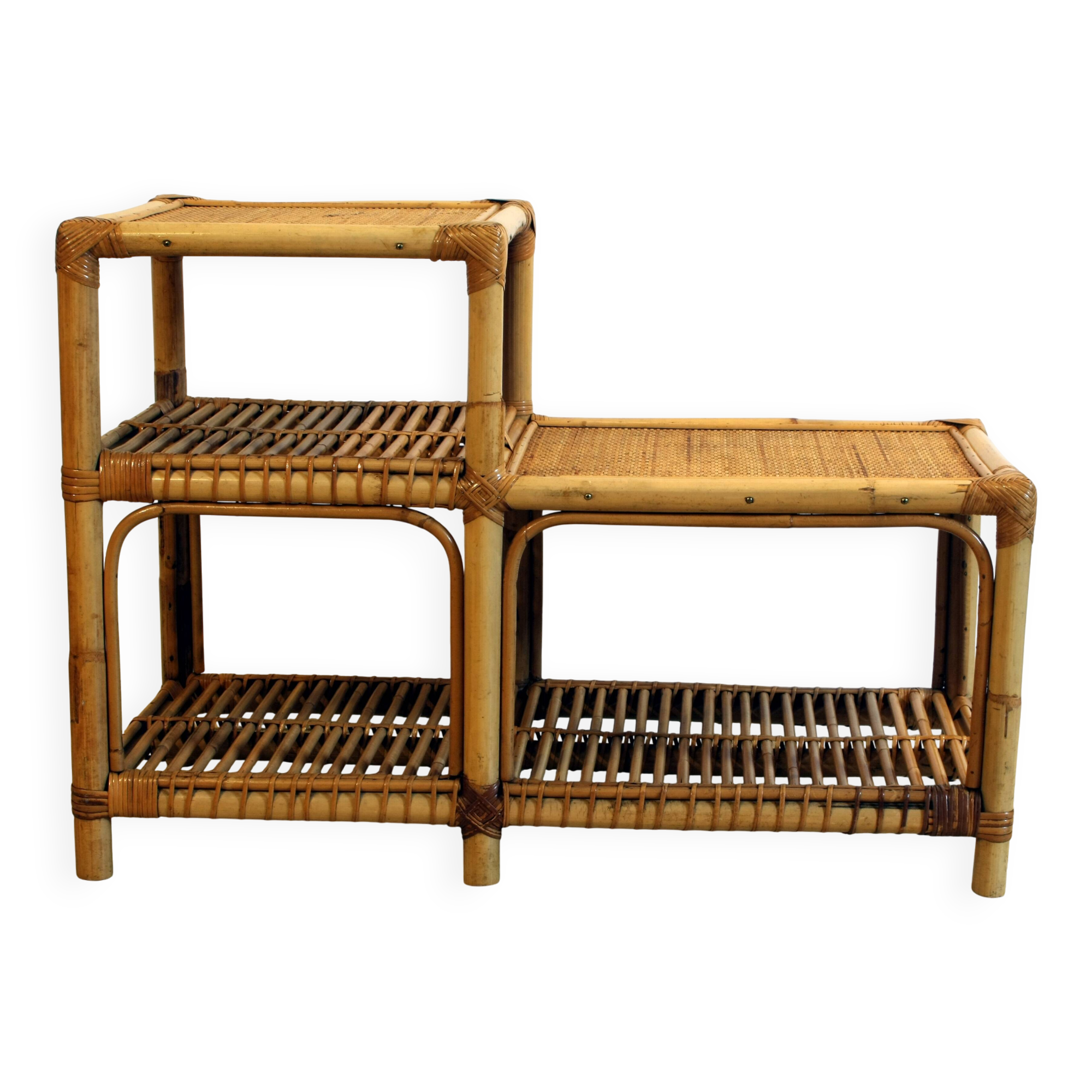 Two-tier rattan low cabinet