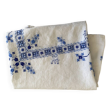 Old tablecloth with English embroidery and cross-stitch - Linen - 160x120 cm