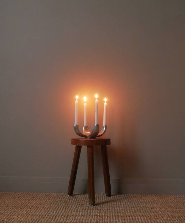 candle holder candlestick candelabra in aluminum silver metal Scandinavian decorative object