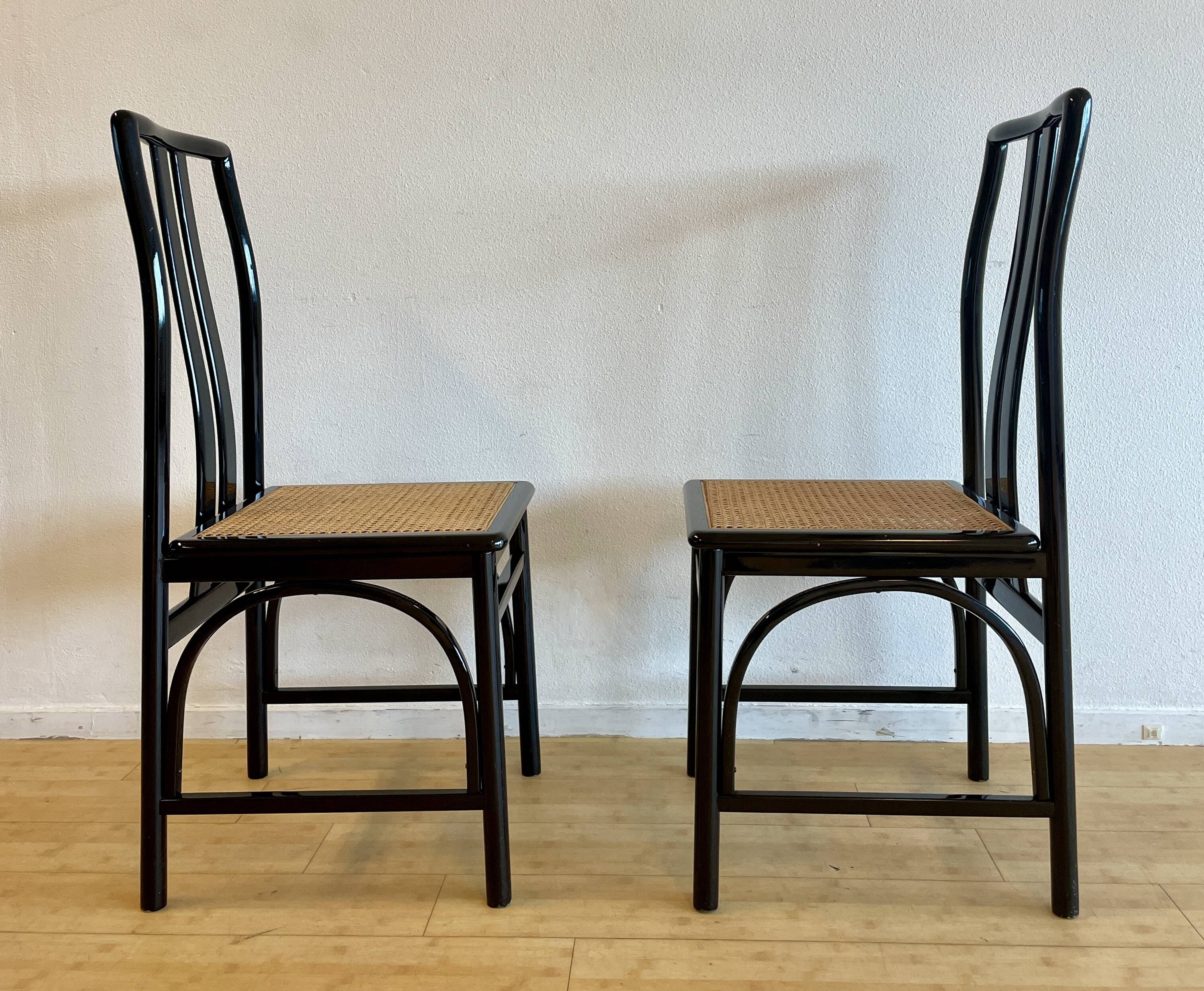 Set of 6 black lacquered and cane chairs by Montina s.p.a.