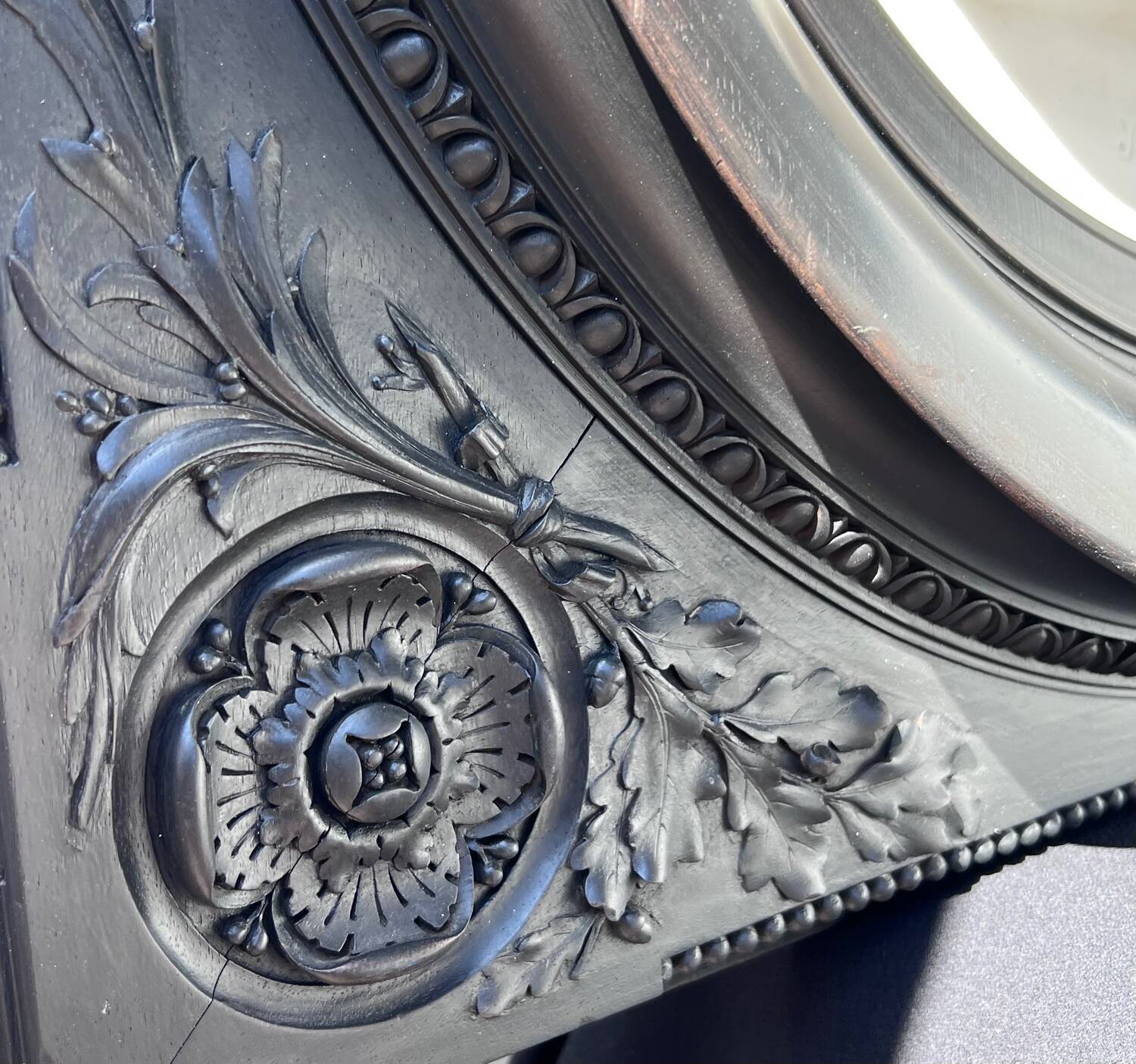 Bas-relief in marble and carved ebony signed Jouffroy, 1873