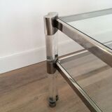 Large coffee table in plexiglass and chrome with a double glass top.