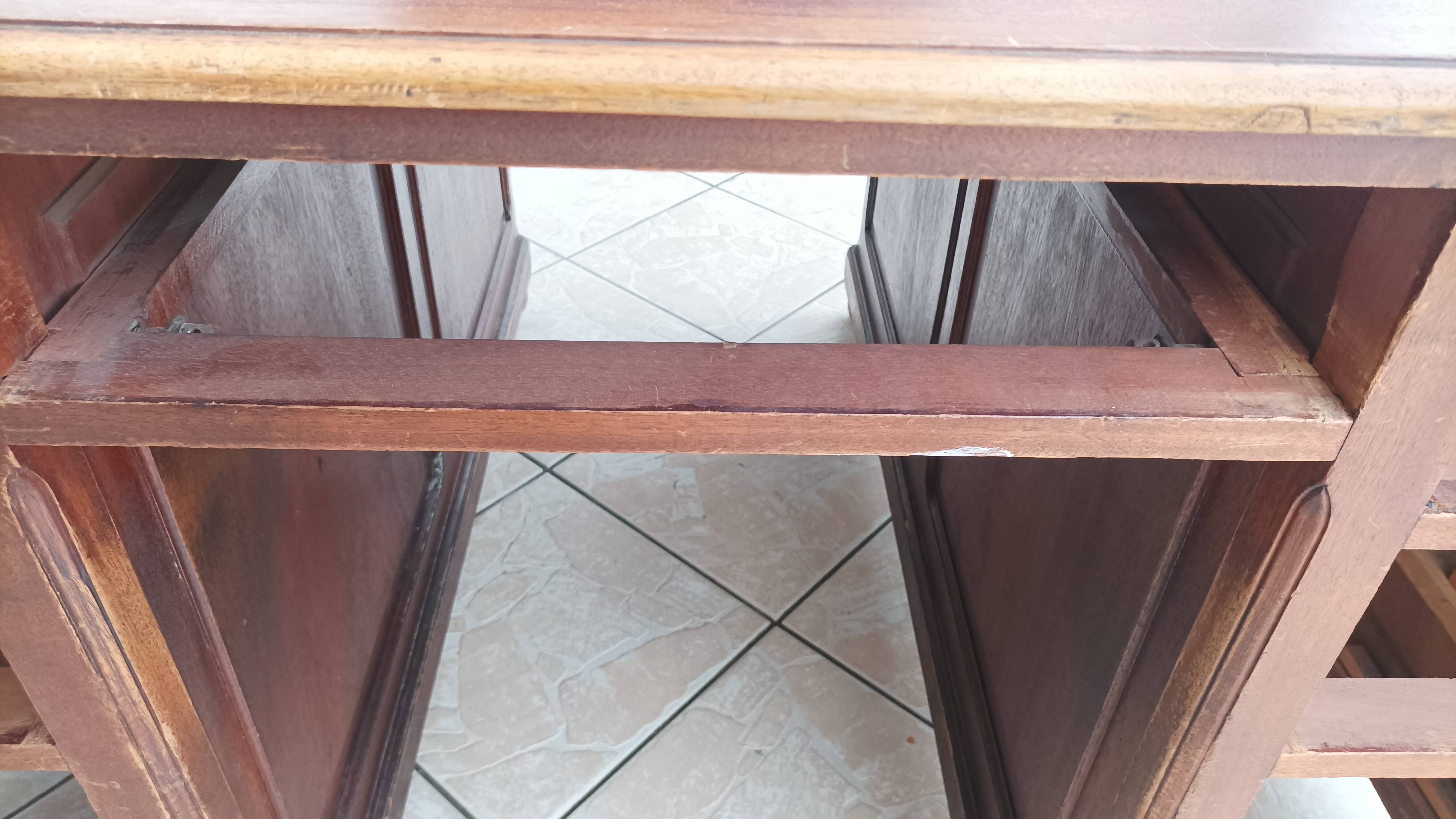 Vintage mahogany double-sided desk with 18 drawers