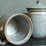 Duo of potter's pots covered in vintage glazed stoneware