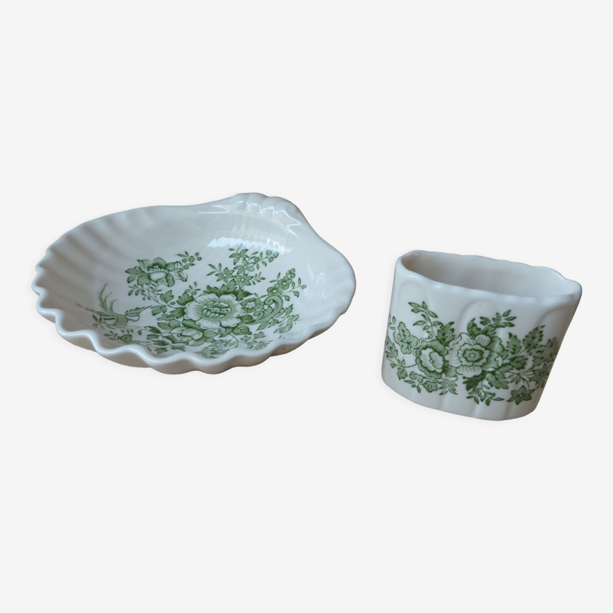 Ensemble repose savon mason's stratford porcelaine anglaise fleurs vertes  décoration | Selency