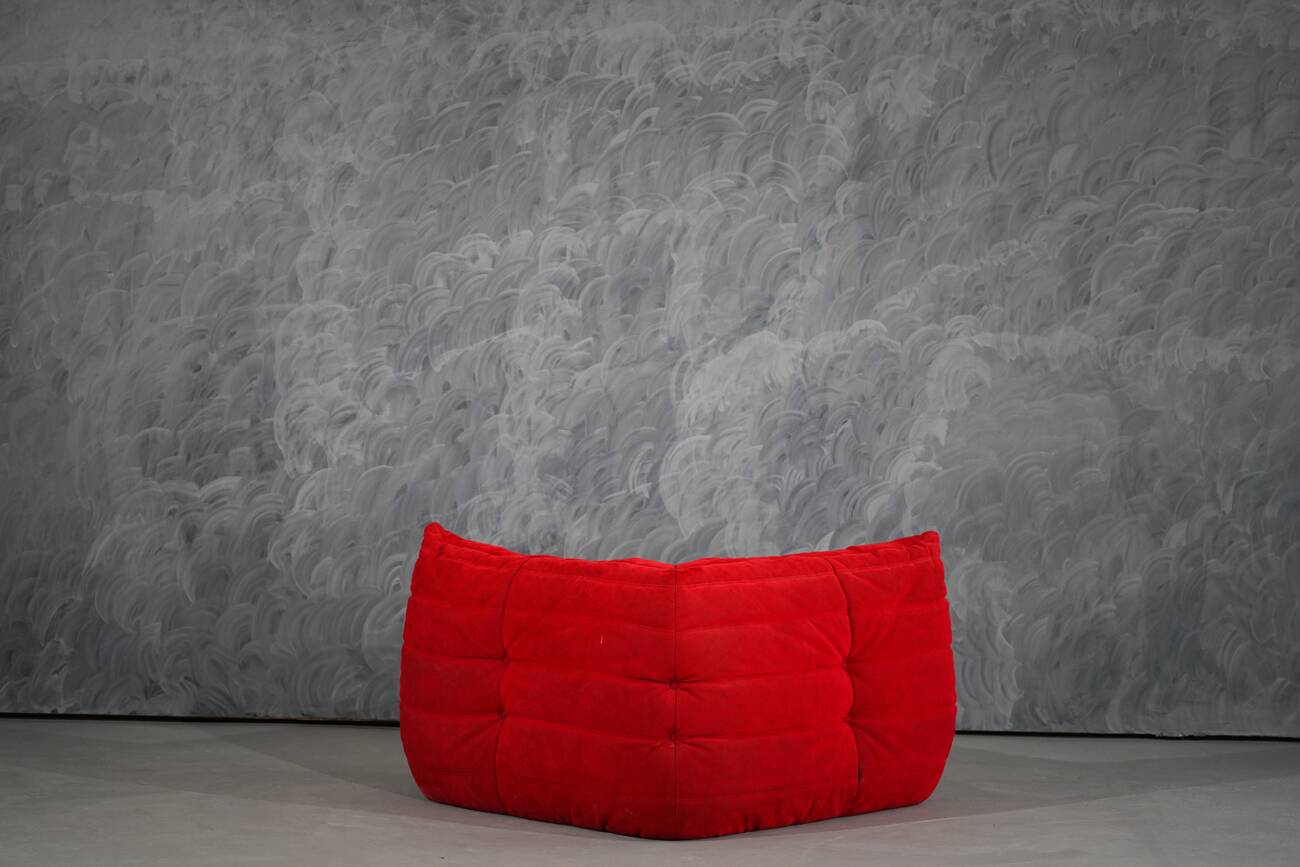Red Alcantara Togo 2-seater sofa and corner by Michel Ducaroy for Ligne Roset, 2000s