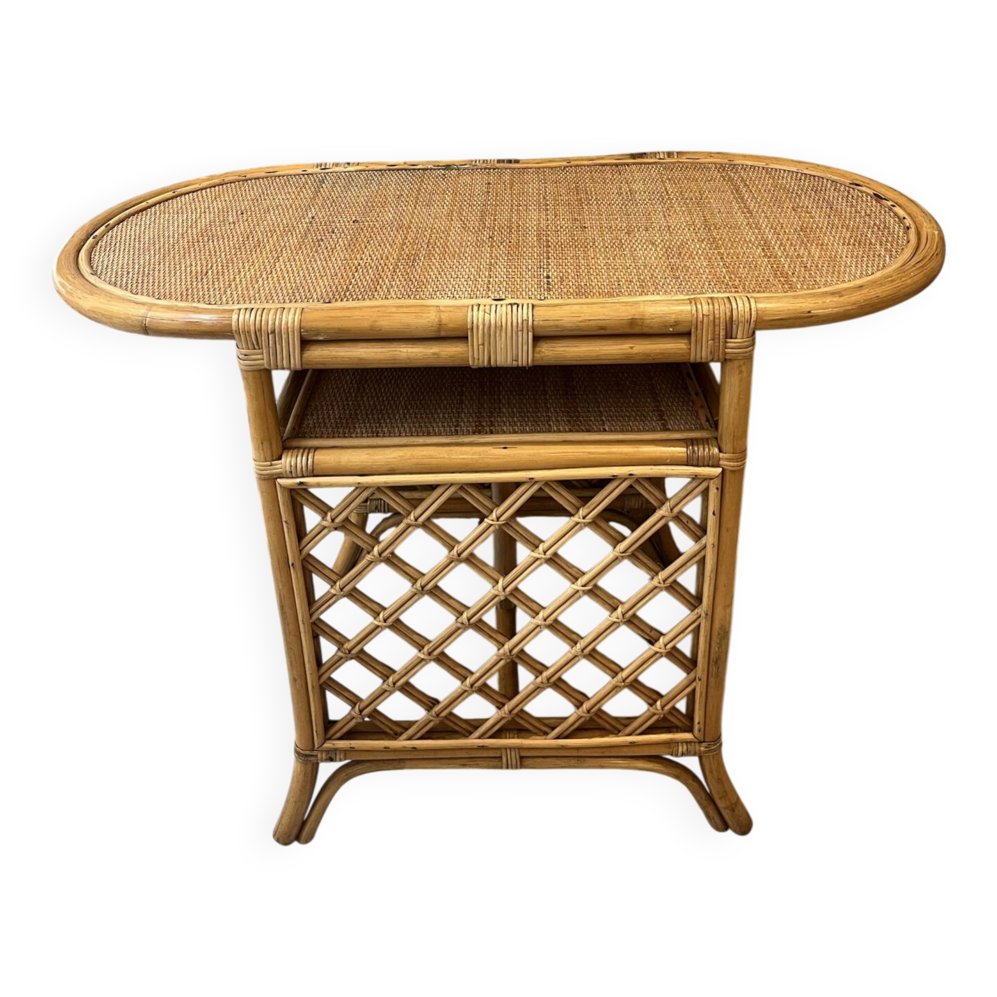 Table d'appoint, desserte en rotin, 2 niveaux