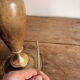 Ancien Pied Lampe Balustre Cuir Marron Gainé Dorure au Fer Année 50 70