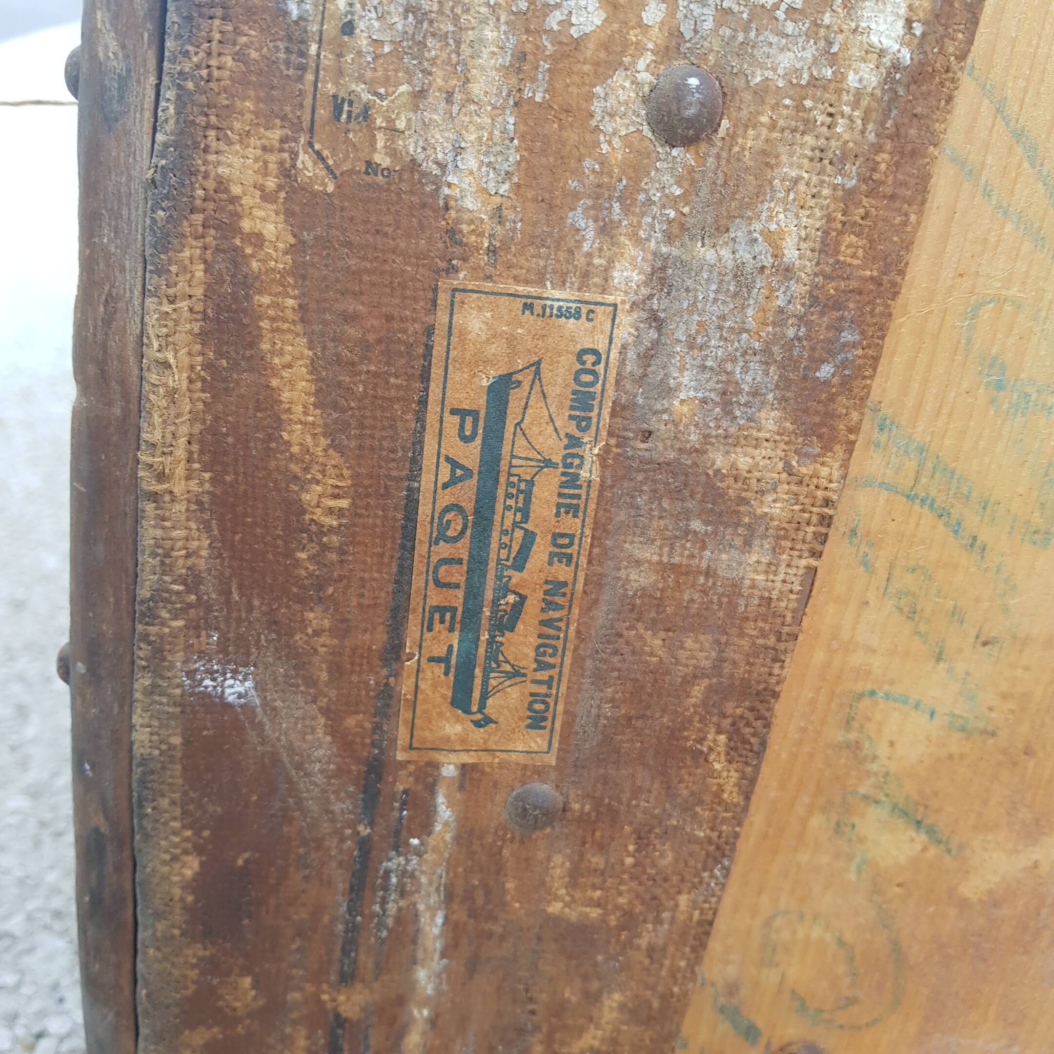 Old wooden travel trunk case