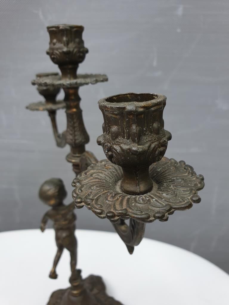 "Il mio bel foco" pair of candlesticks XIXth cherubs 3 torchieres