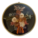 Ancien cadre rond verre bombé fleurs séchées vintage