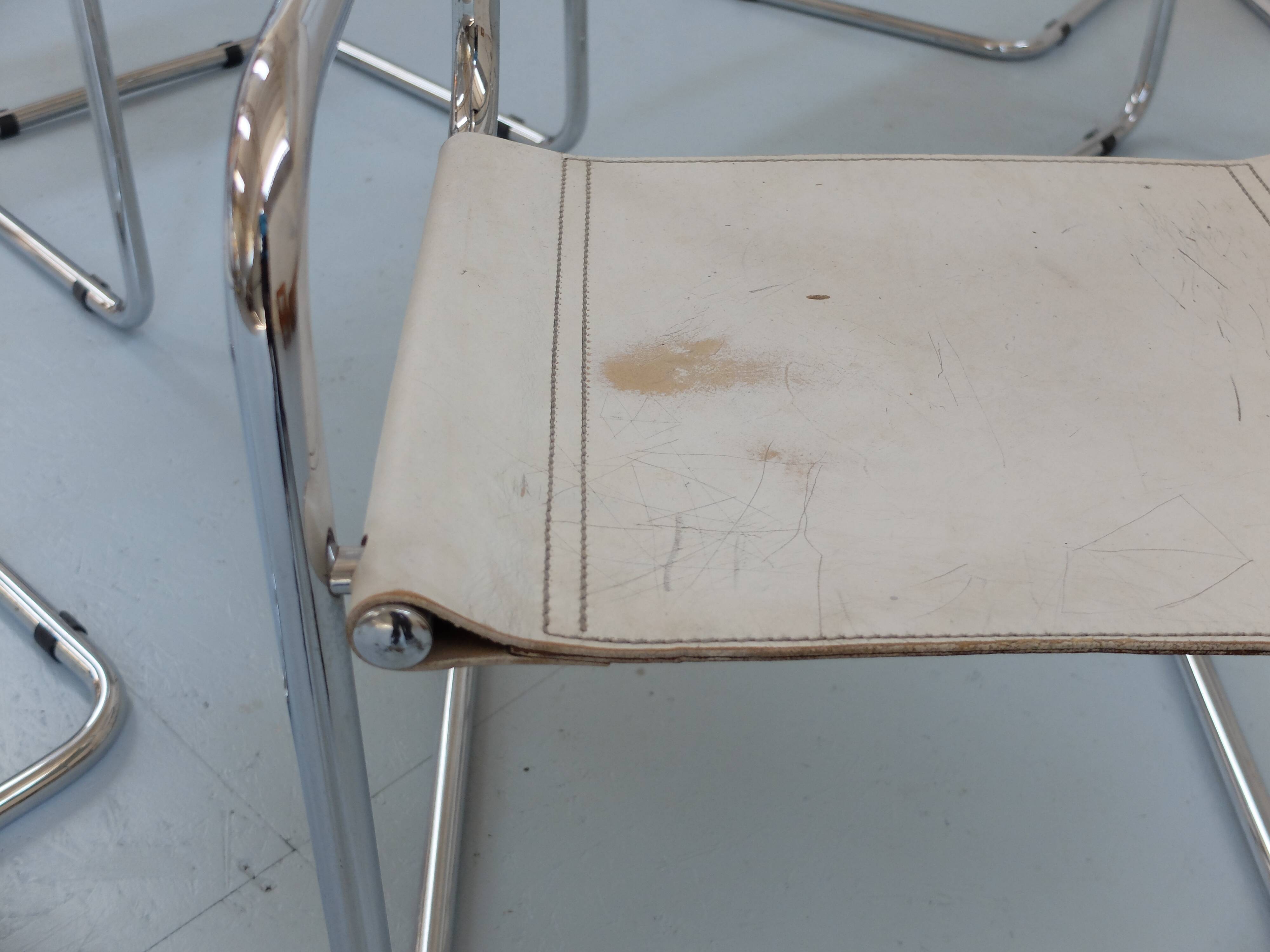 6 Fasem Italia chrome and white leather chairs