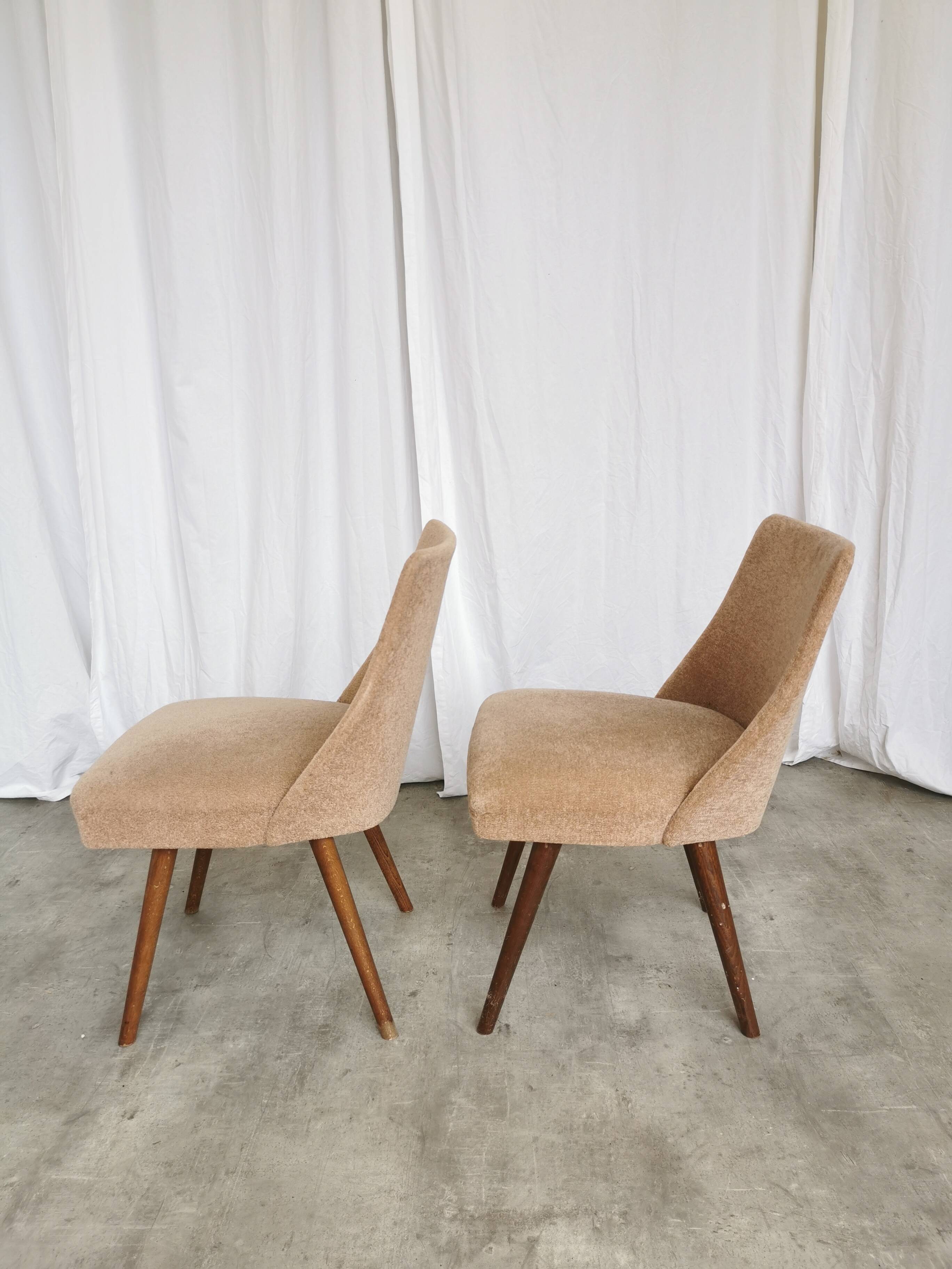 Set of 2 Vintage Mid-Century Lounge Chair: 1970s Yugoslavia, Pink Fabric