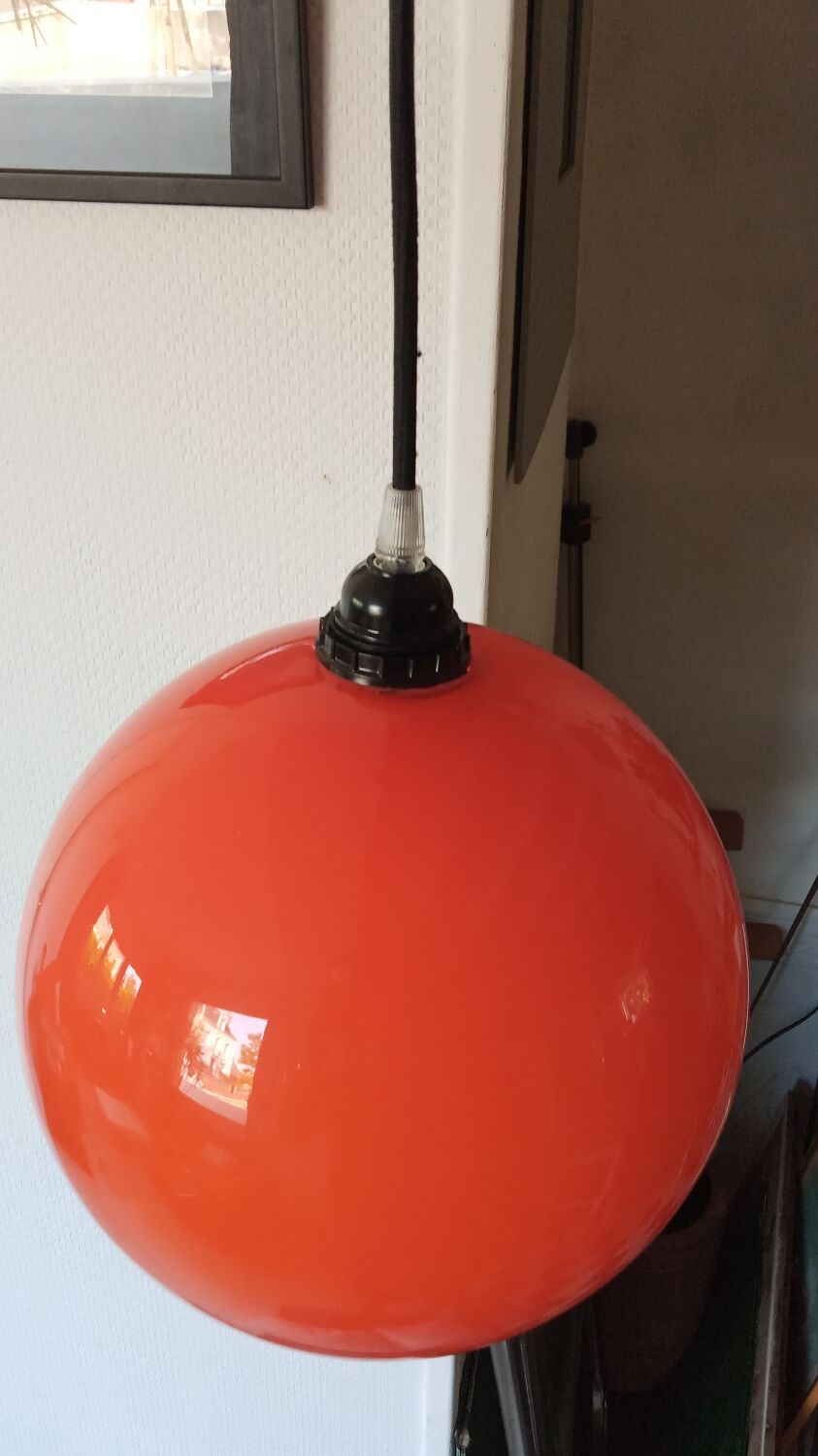 Orange opaline suspension lamp 60s