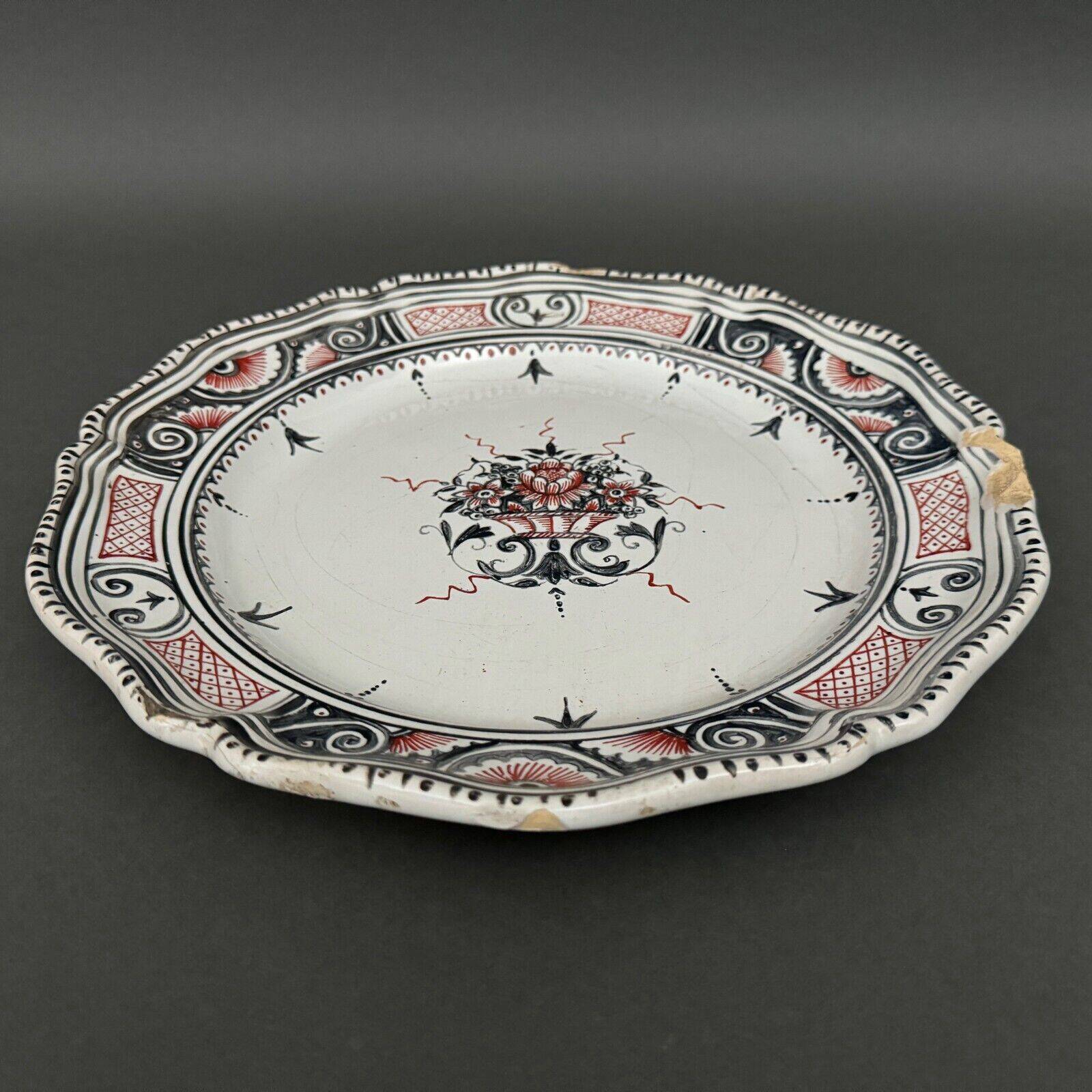 Large Rouen dish, 19th century, floral decoration