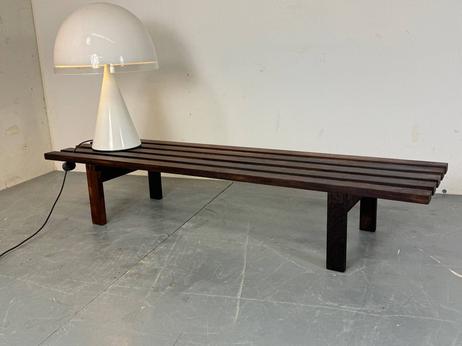 Mid-Century Modern Brown wood Slatted coffee table bench, 1970s