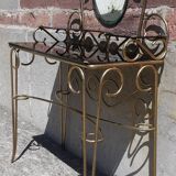Dressing table and chair in gilded metal and opaline glass.