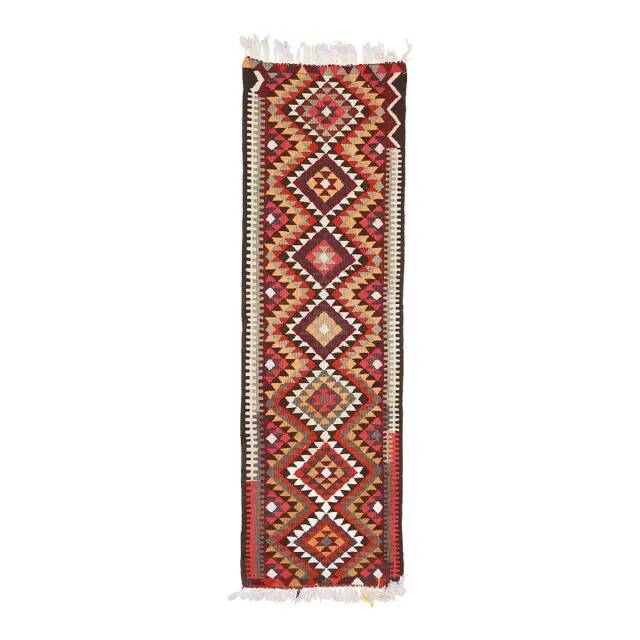 1970s Vintage Turkish Hand-Knotted Wool Cotton Red Runner Rug 89x294