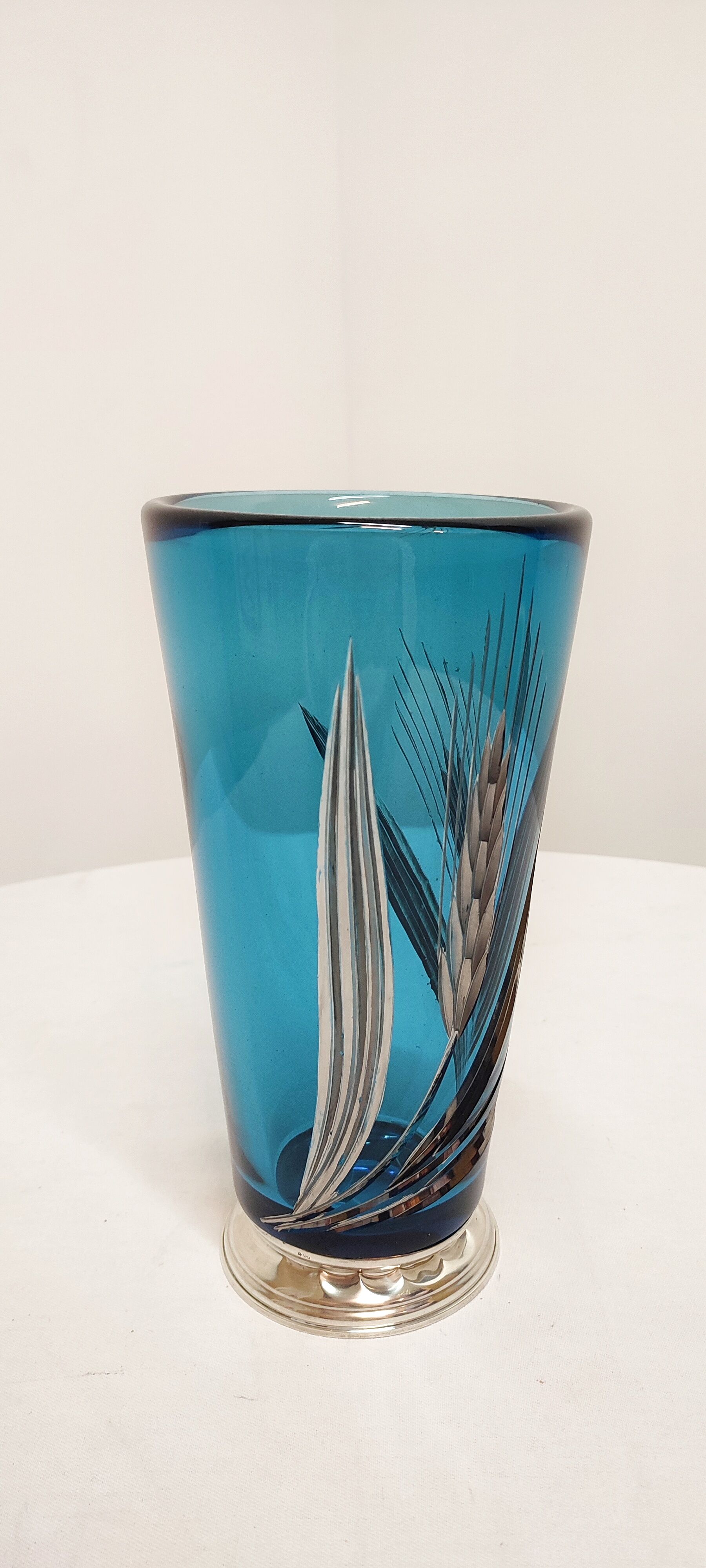 Blue and silver crystal vase. France 1950s.