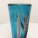 Blue and silver crystal vase. France 1950s.