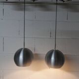 Pair of functional 70's aluminum ball pendants