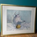 Watercolor still life under glass