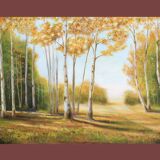 Cuadro con paisaje de álamos pintado al oleo sobre lienzo. Oil painting