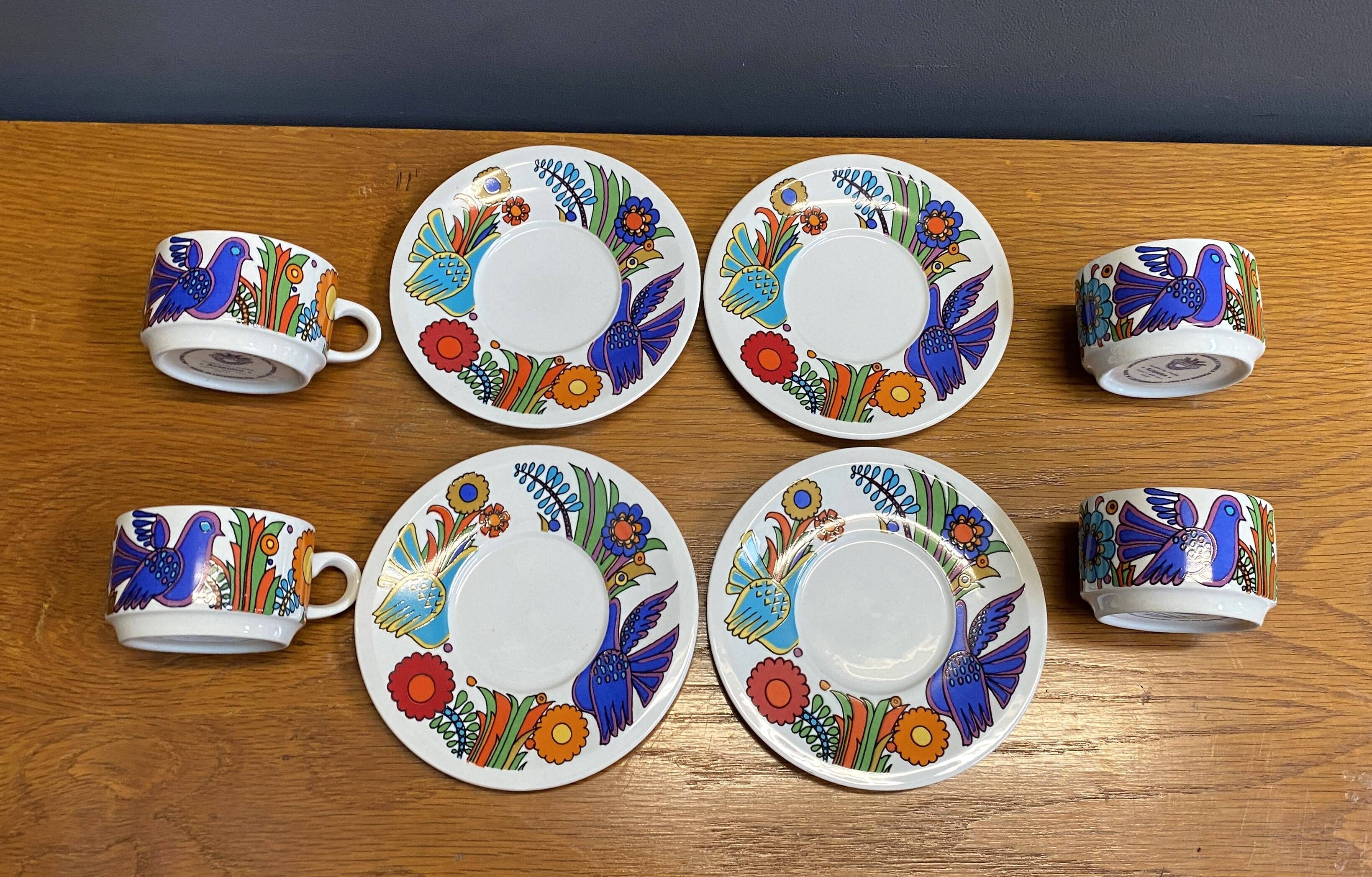 Set of 4 Mokka cups and saucers, acapulco design by villeroy & boch.