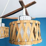 Suspension in teak and rattan, Doria Leuchten from the 1950s.