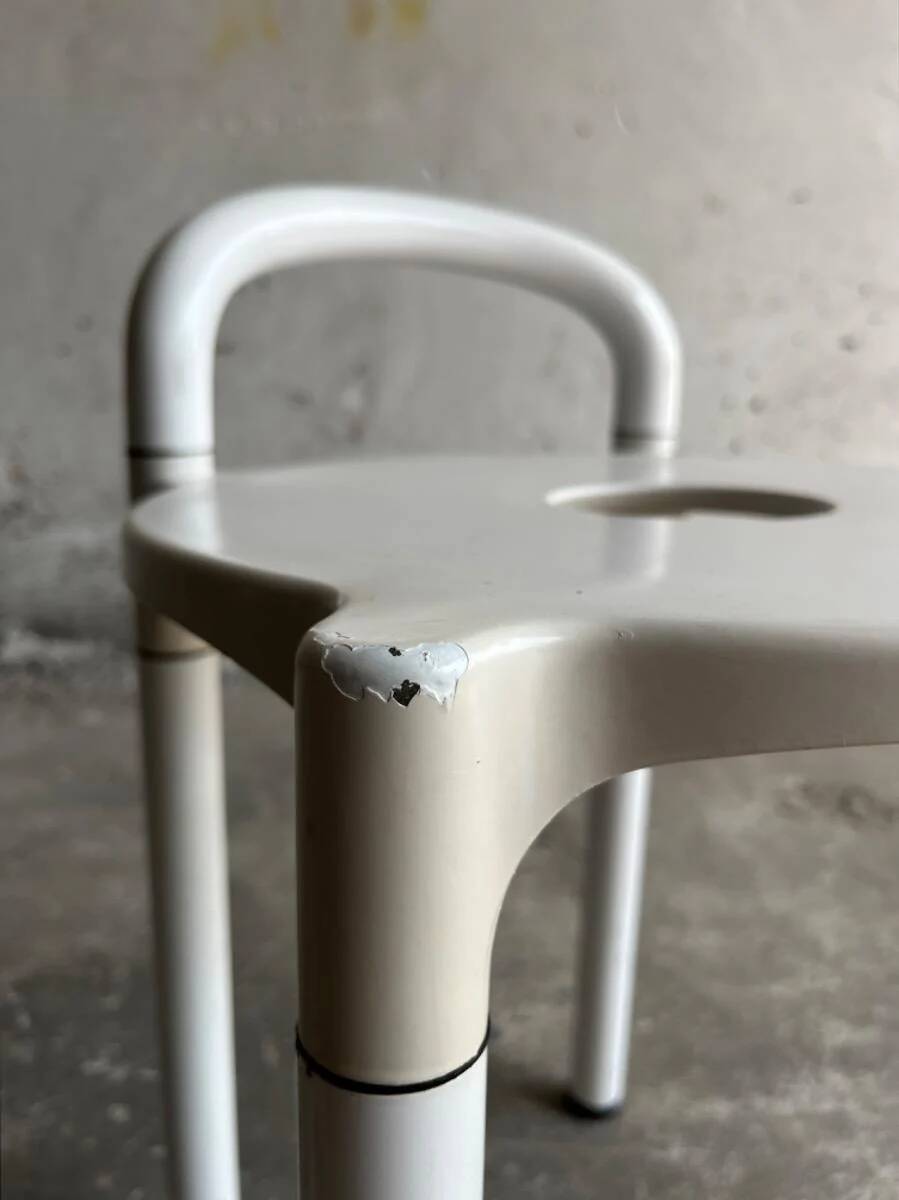 White molded plastic Kartell stool with metal legs — Anna Castelli Ferrieri, 1970s