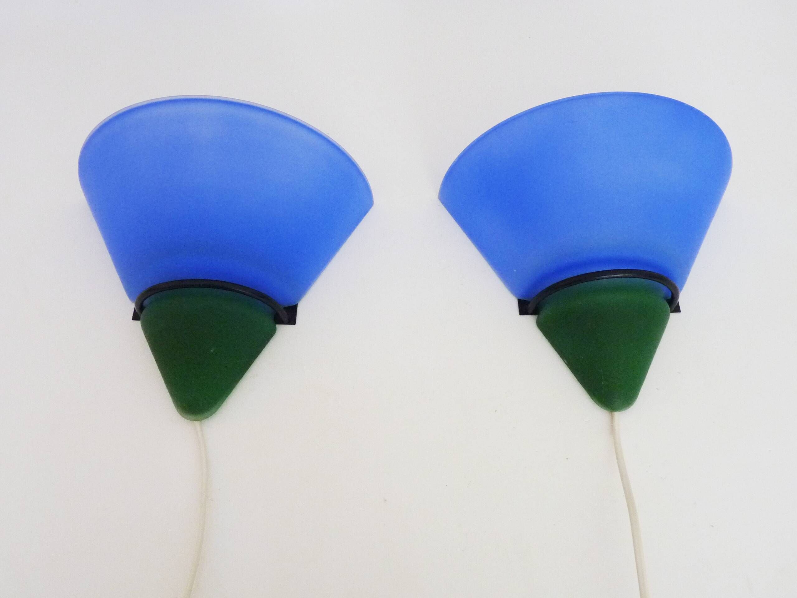 Pair of vintage Vandeheg Lotus blue and green wall sconces. 1980s