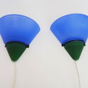 Pair of vintage Vandeheg Lotus blue and green wall sconces. 1980s