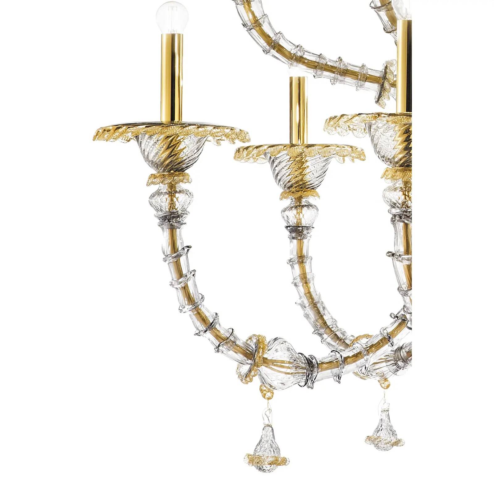 Elegant Huge Ca’ Rezzonico Murano Glass Chandelier With Gold Accents