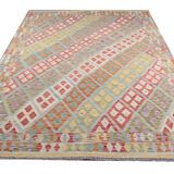 Handmade flat woven geometric kilim rug- 202x296cm