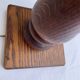Vintage turned wood table lamp with floral drum shade.