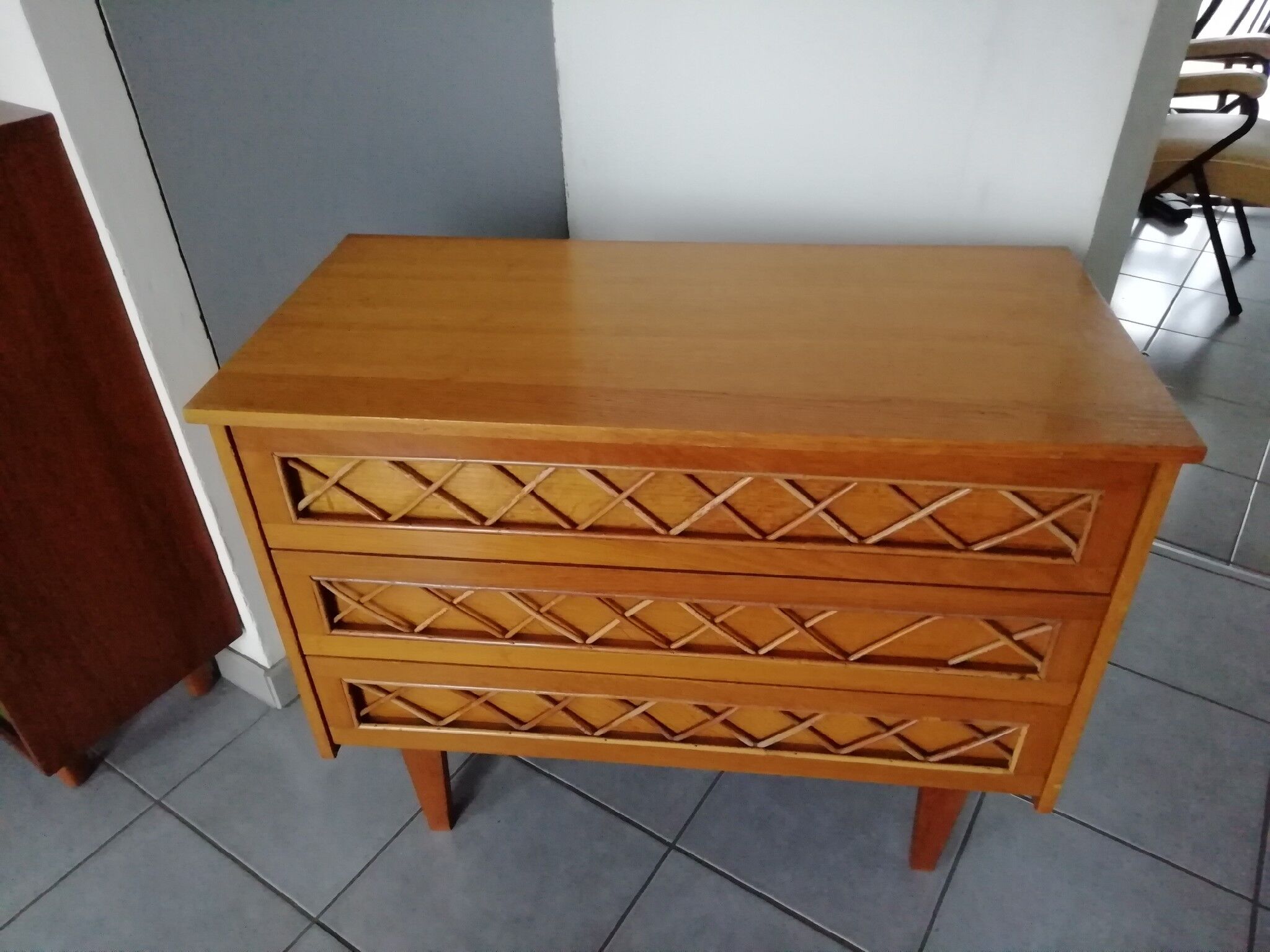 Wood and rattan dresser, 60s