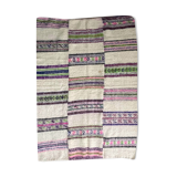 Soft carpet in natural white wool with colorful stripes Romanian carpet woven by hand 227x134cm
