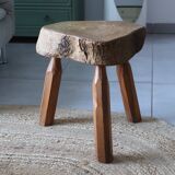 Brutalist stool in solid elm