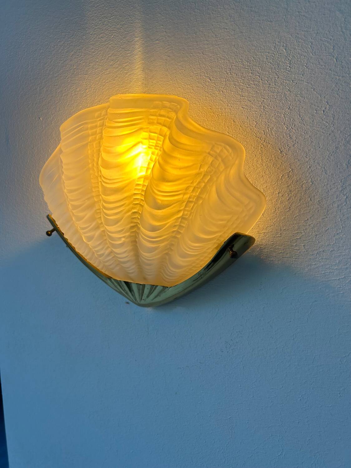 Vintage wall lamp, brass and sandblasted glass, France 1960