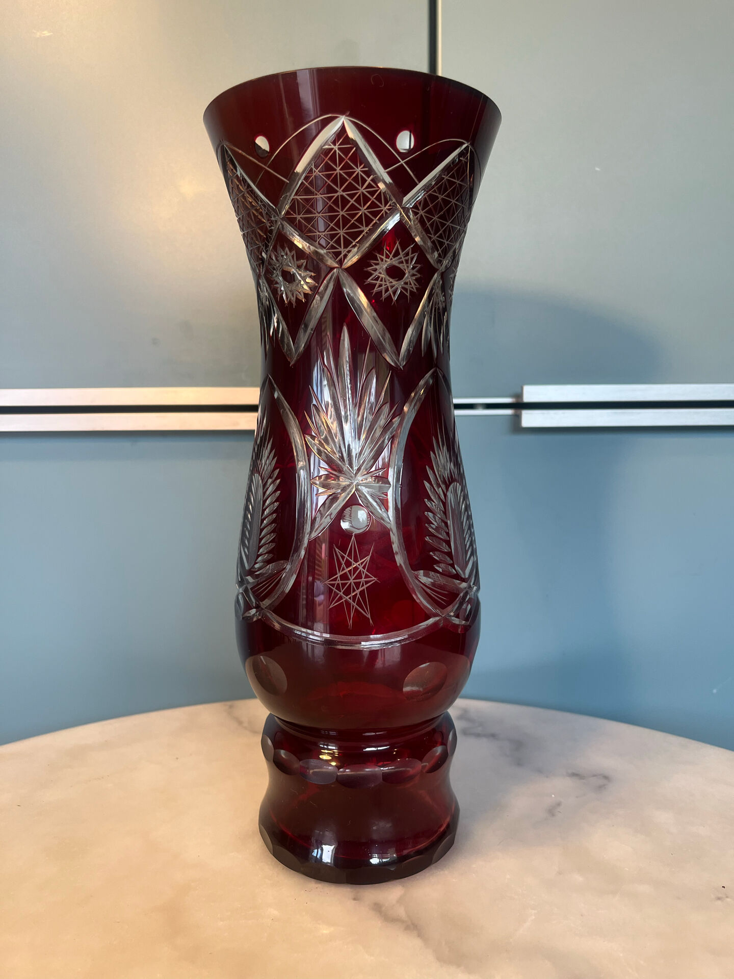 Bohemian cut crystal vase, 1950, h= 29 cm.