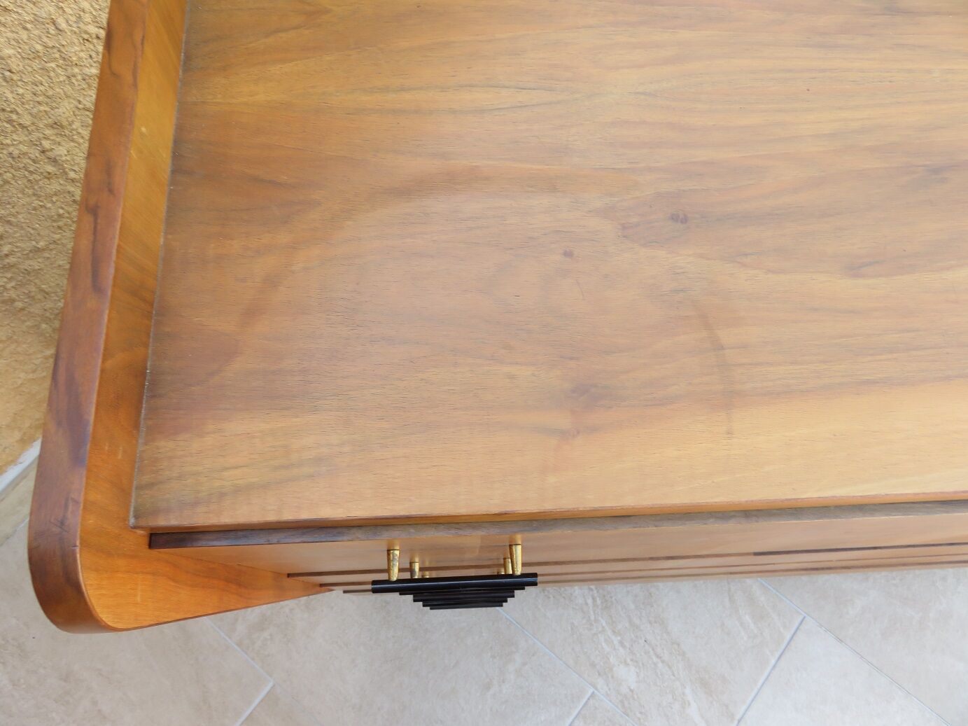 Teak chest of drawers and metal compass feet