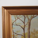 Painting „Two Birch by the Pond”, Scandinavian design, 1970s