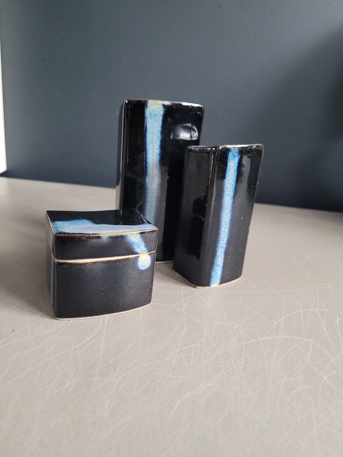 Vintage ceramic salt pepper mustard set