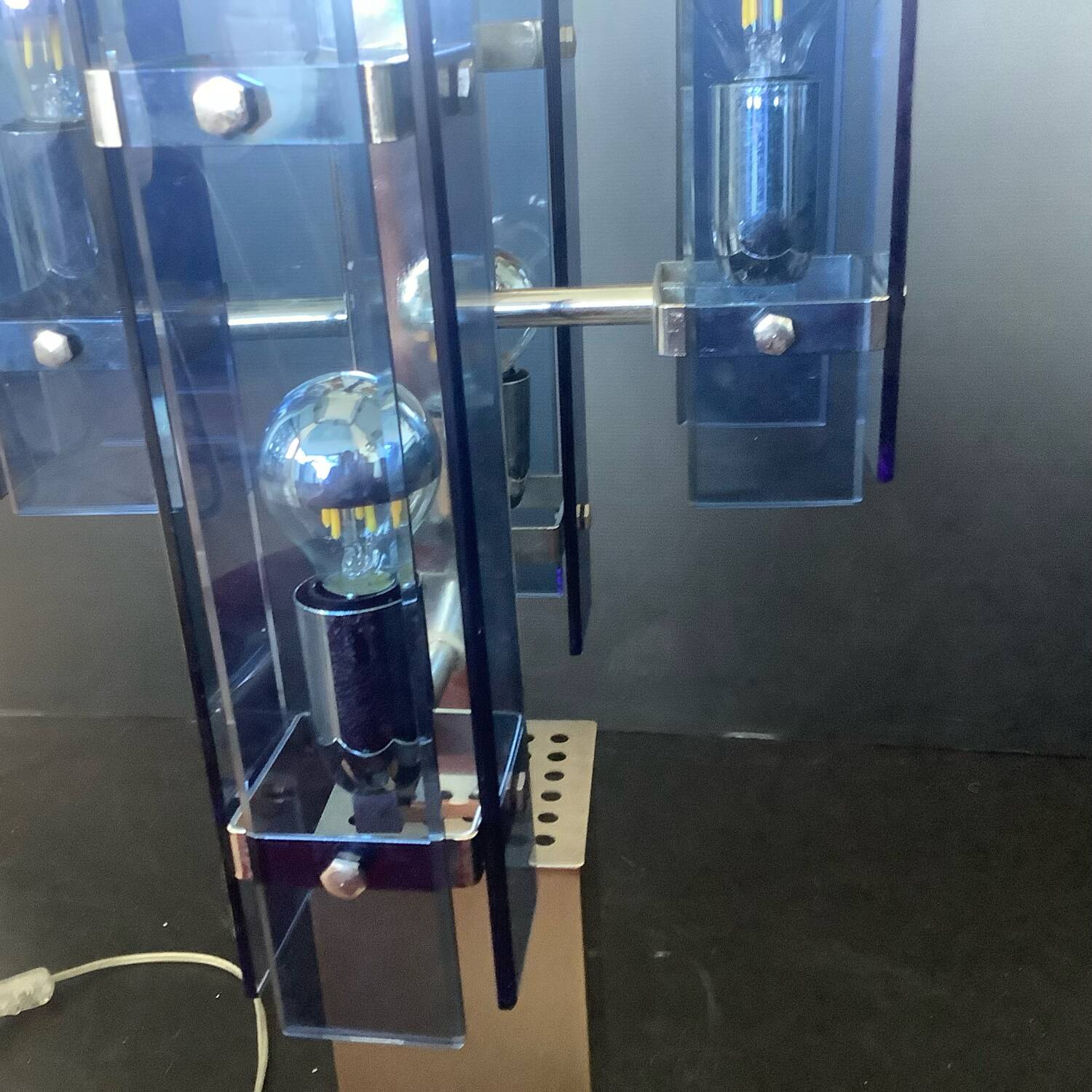 Veca Fontana Arte Italy Blue Vintage 70s Chandelier Transformed Lamp